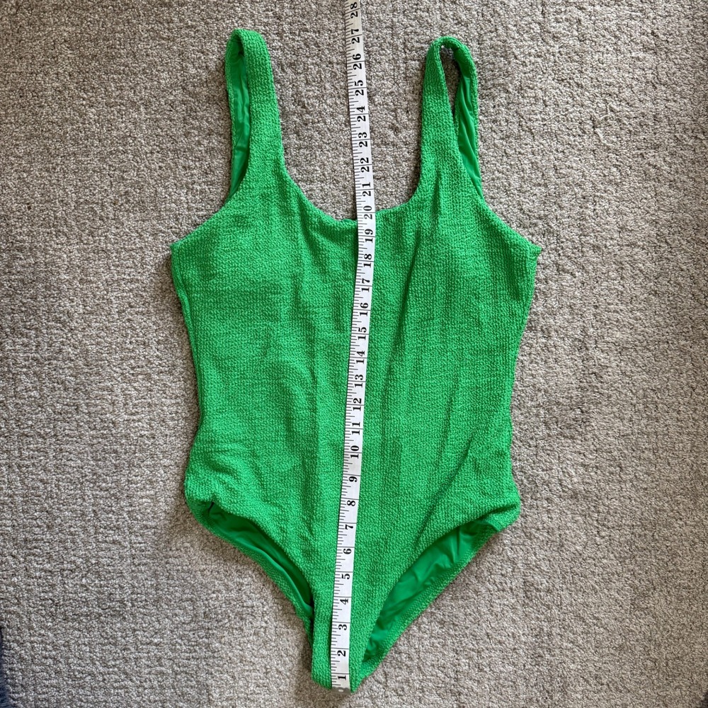 It's Now Cool Clover Green Crinkle Low Back One Piece Swimsuit Large Retro - Picture 7 of 10